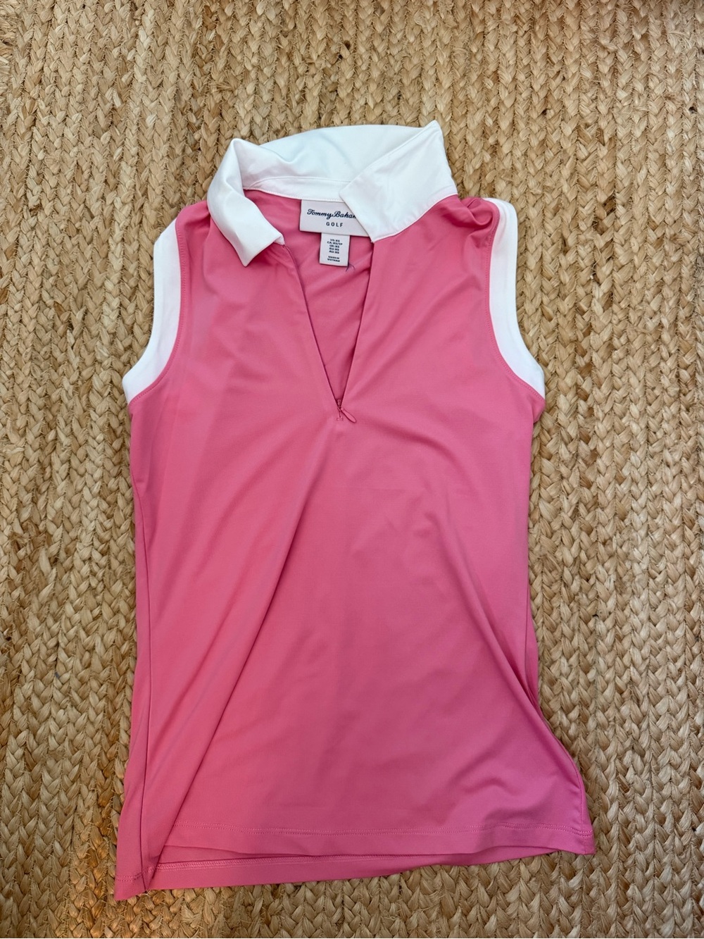 Tommy Bahama Pink Sleeveless Golf Polo with White Collar
